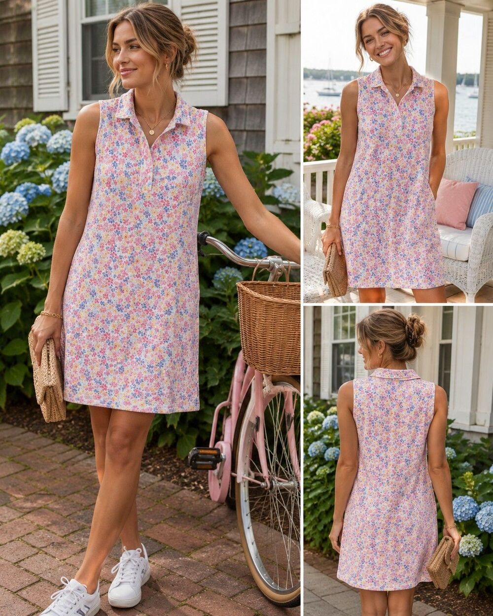 Suzan Bristol Women L Pink Cotton Dress Knee length Cottagecore Coastal Romantic